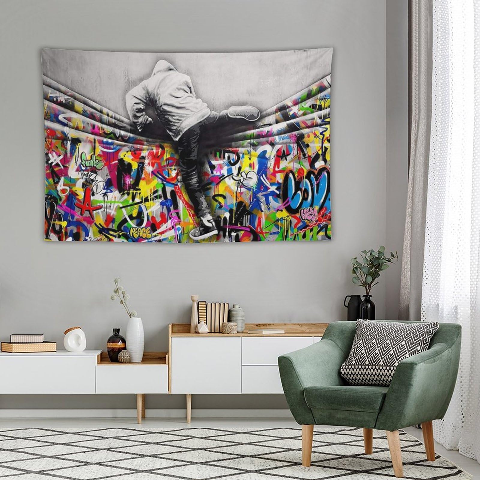 在庫処分値下げ◆壁飾りウッドパネル モザイクアート（90㎝×30㎝）タペストリー Amazon.co.jp: Banksy アートパネル バンクシー 絵画 タペストリー